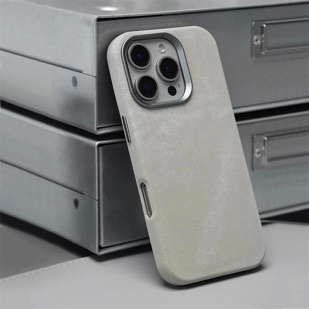 Роскошный ударопрочный чехол из магнитной волокнистой кожи для iPhone 17 Air 16 Pro Max 15 14 Plus 13 12 Для беспроводной зарядки Защитный чехол