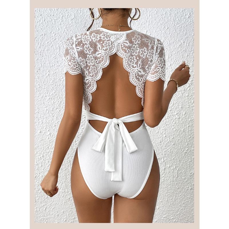 Летний женский комбинезон, кружевной плотный однотонный сексуальный комбинезон с короткими рукавами