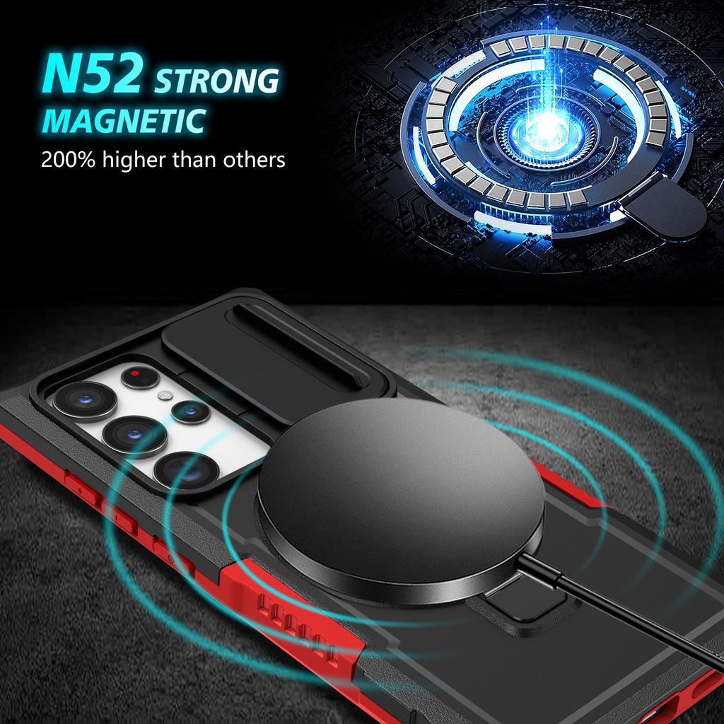Push Window Camera Magnetic Case For Samsung Galaxy S23 Ultra S21 Plus S20 FE Note 20 Hybrid Armor Stand Wireless Charging Cover