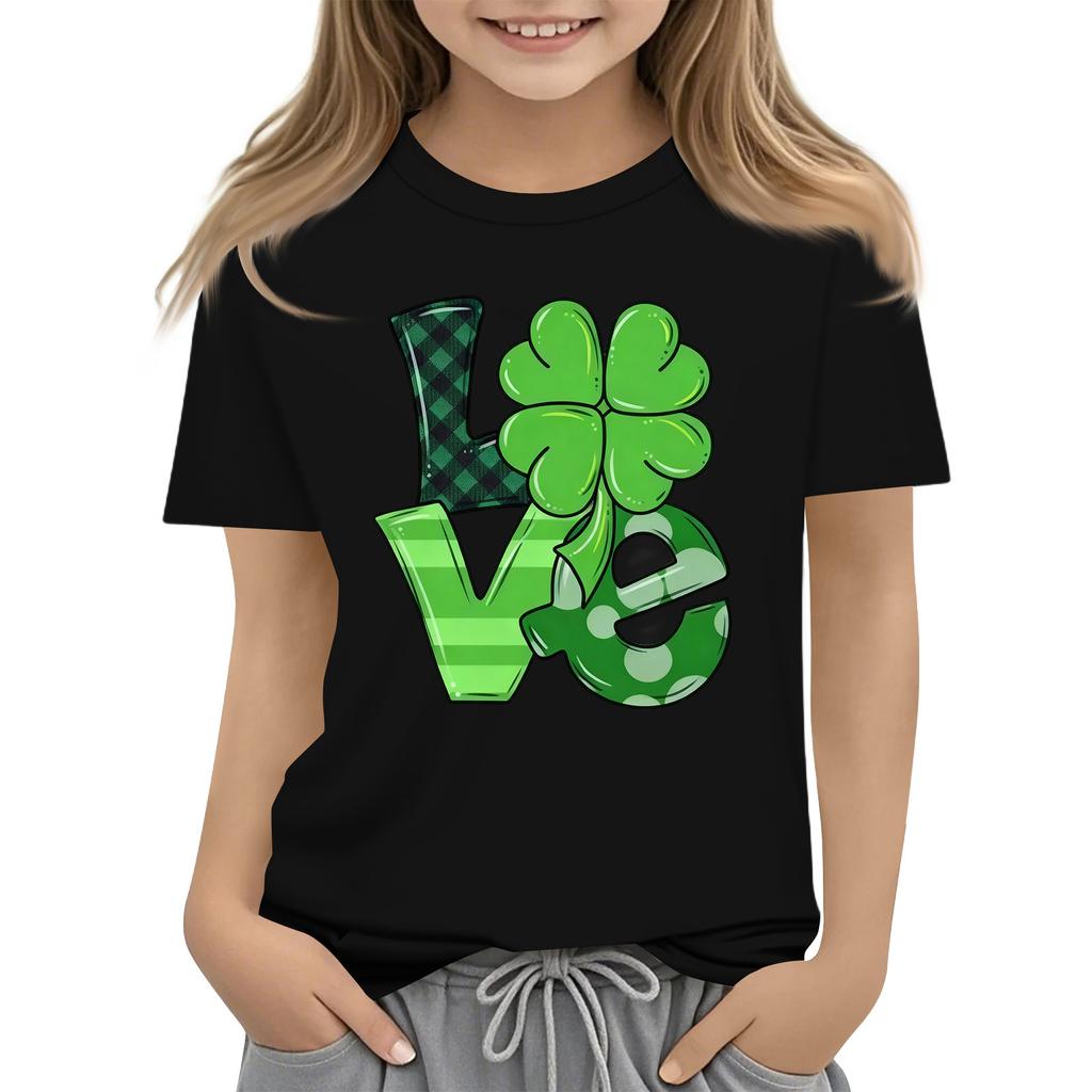 Children's Round Neck Casual Saint Patrick Printed Short Sleeve T-Shirt