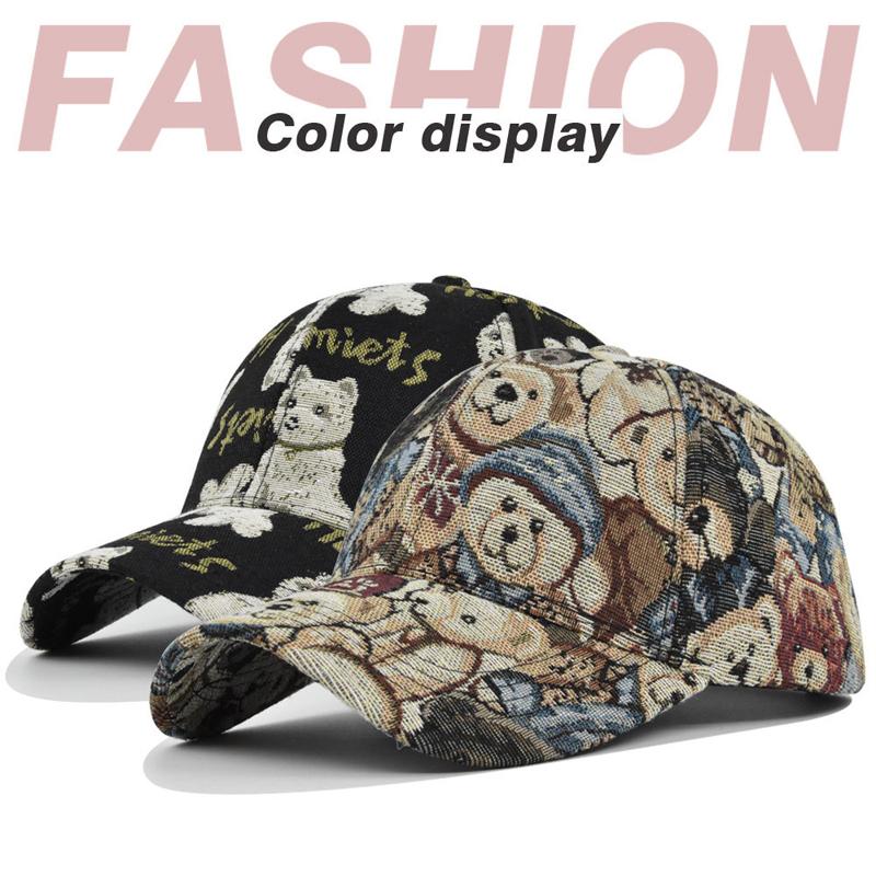 Cute Bear Baseball Cap Sun Hat Dog Print Men's Women's Youth Cotton Button Hat Hip Hop Vintage Hat