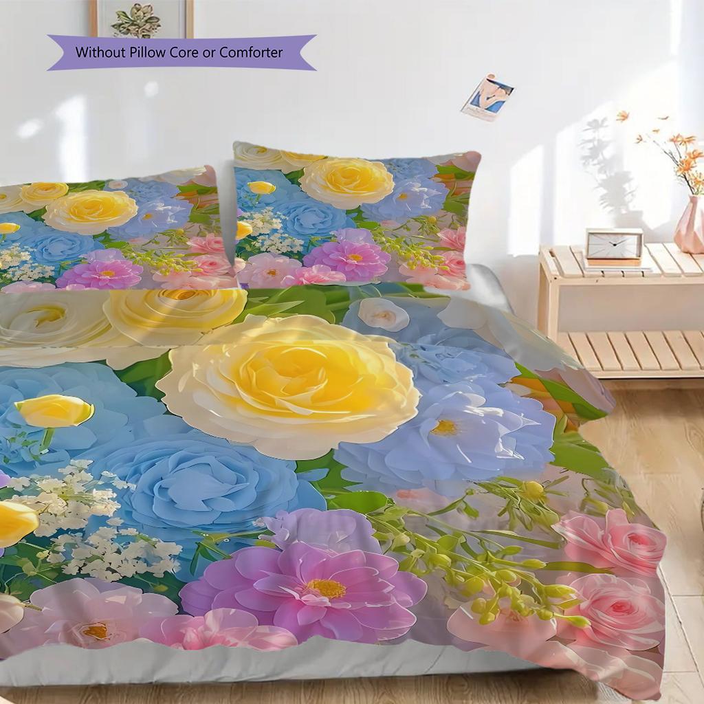 Blossoms Pattern Bedding Quilt Set Quilt Cover Pillowcase Home Decoration Birthday Gift (1 * duvet cover + 2 * pillowcase, without core)