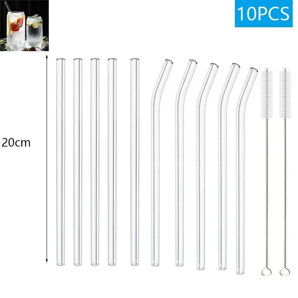 50-1Pcs High Borosilicate Glass Straw Reusable Eco Friendly Drinking Straw Metal Straw For Smoothies Cocktails Straws with Brush 7