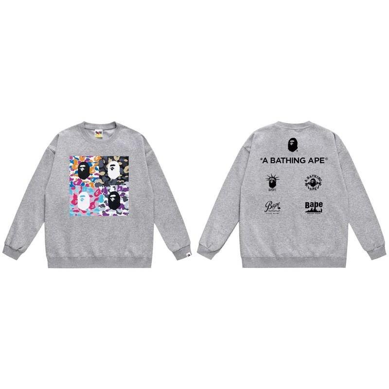 BAPE-Style Heavyweight Cotton Crewneck Sweatshirt Mens Oversized Streetwear Pullover Fall