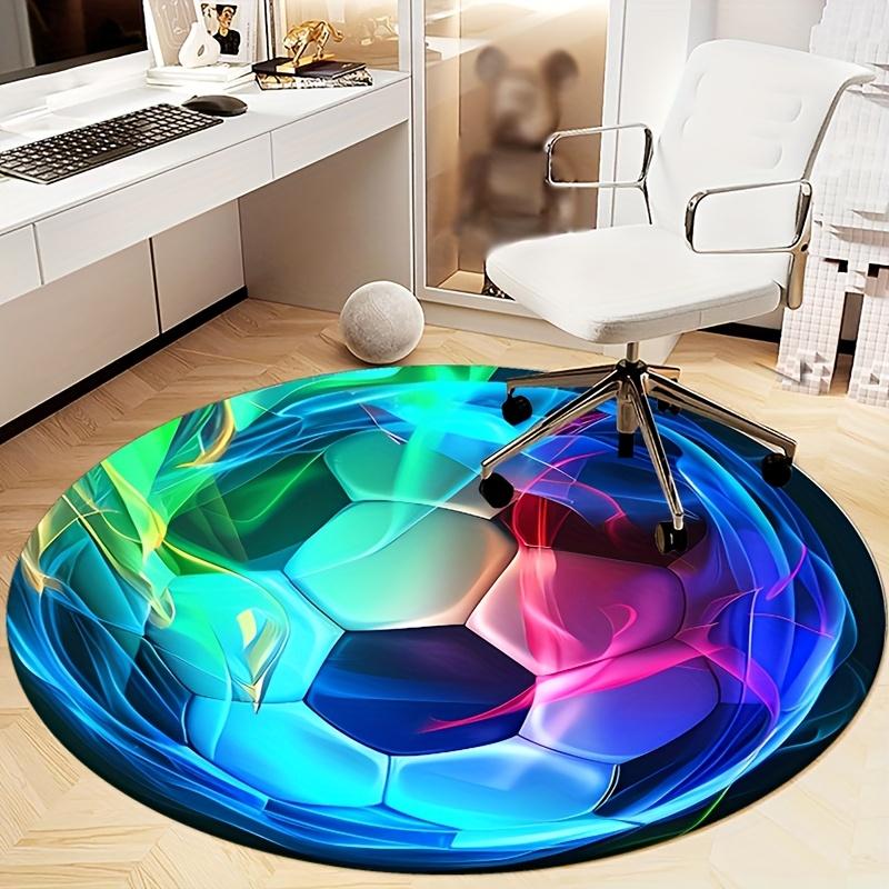 Soft Soccer Themed Round Rug, Non-Slip Washable Polyester Carpet for Living Room, Bedroom, Office Decor Mat, Cozy Gift