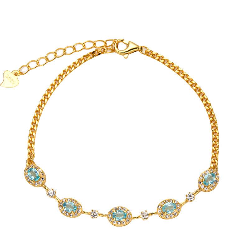 Jewelry S925 Sterling Silver Natural Garnet Apatite Amethyst Bracelet Women'S Bracelet