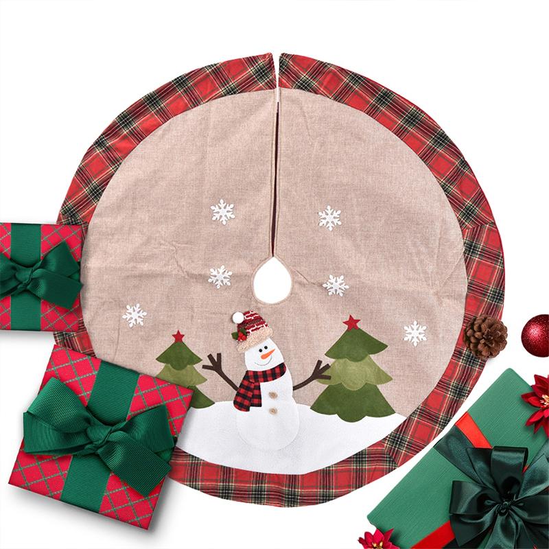 1PC With Snowman and Santa Claus Print Home Linen Cloth New Year Tree Skirt Office Christmas Skirt Party Decorations 108cm