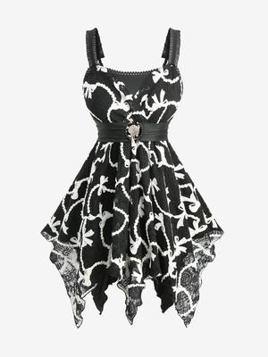 Rosegal Большой размер Топ-майка асимметричного кроя с отделкой кружевом, вышивкой, бантом и застежкой-ракушкой