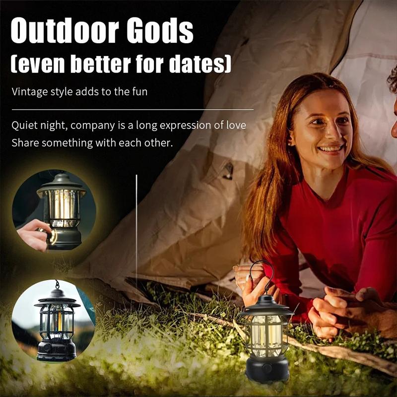 1PC LED Tent Light Outdoor Without Battery Retro Waterproof Portable Camping Lamp Super Bright for Hiking Fishing