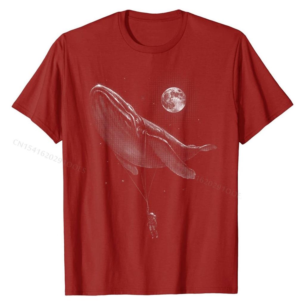 Astronaut Hitching A Ride Moon Stars Whale Outer Space Funny T-Shirt Family Printing T Shirt Cotton Men Tees Printing