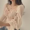 High-End Korean Chiffon Shirt with Square Collar and Trumpet Sleeves for Women