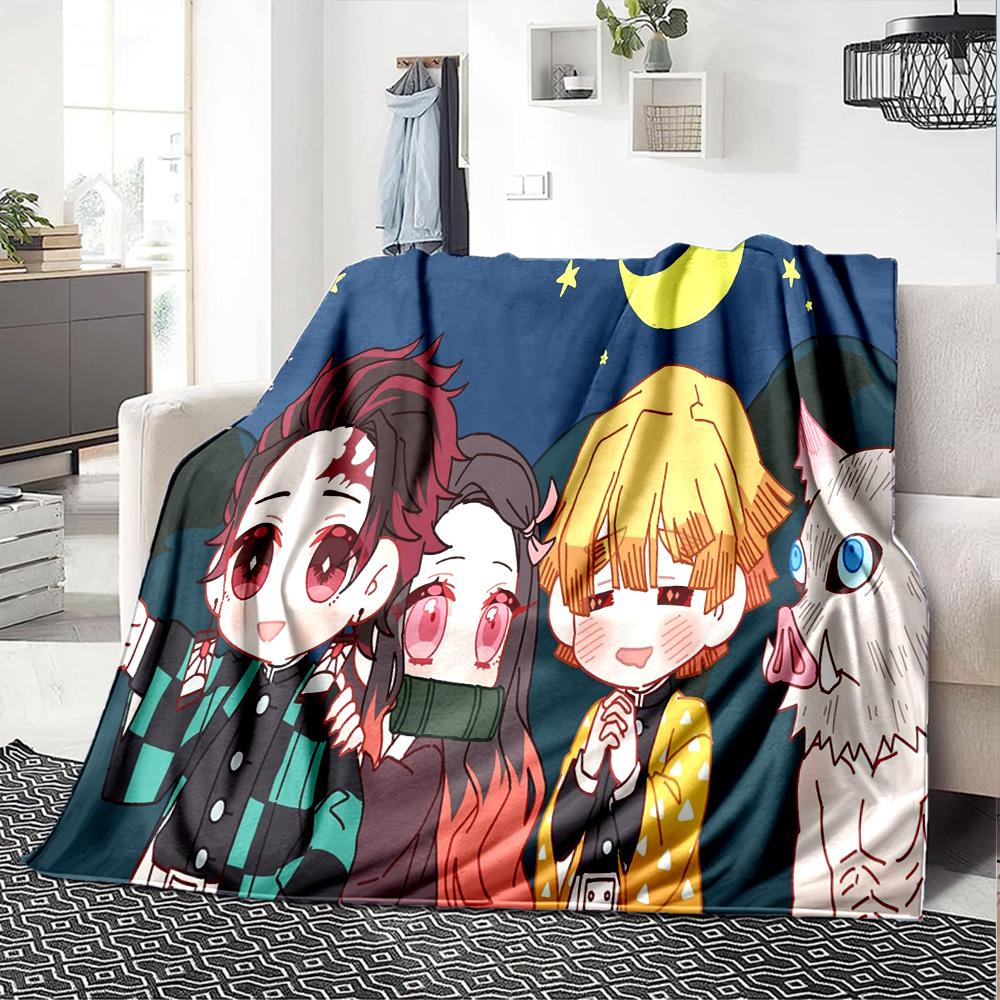 Winter Fantasy Slayer Group Flannel Blanket, Soft Polyester, Modern Design, All-Season for Camping, Travel, Gifts for holidays or birthdays