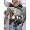 Men's Casual Round Neck 3D Printed T-shirt Lightweight and Comfortable for Summer Wear Trendy and Fashionable Versatile Cartoon Cat Pattern T-shirt