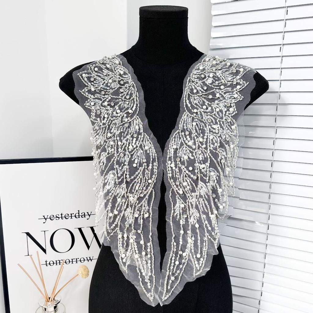 Mesh Beads Hand Sewn Diy Full Diamond Wings Corsage A Pair Of Collar Flower Clothing Wedding Dress Lace Applique Ins