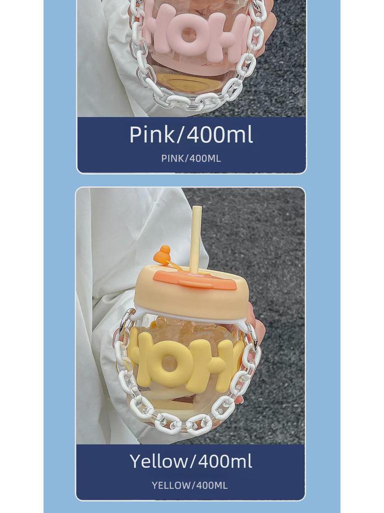 Chic Summer Straw Cup for Girls - Portable Glass with Chain Handle