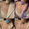Cloth Big Flower Choker Lace-up Rope Knot Clavicle Chain Exquisite Flower Necklace  Women