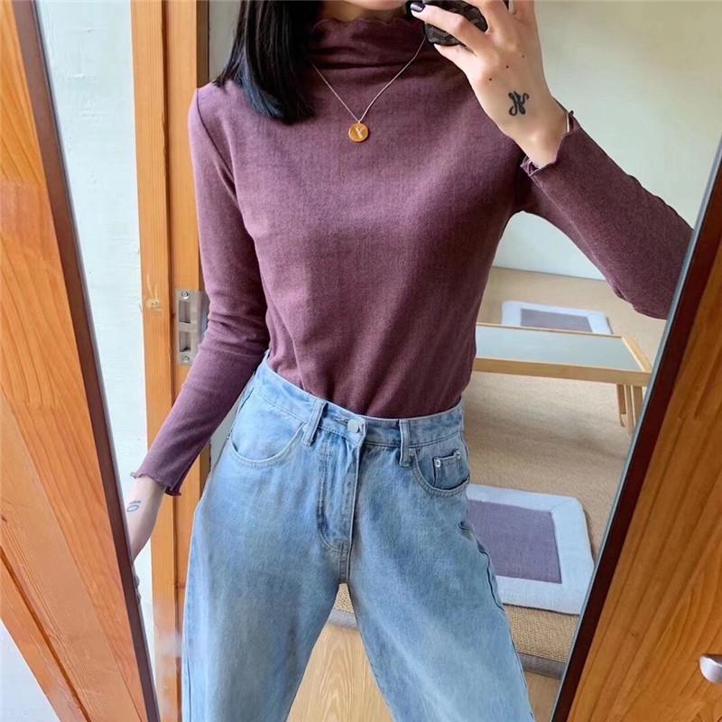 Женская рубашка с полуворотом из немецкого бархата, осень/зима, 12 цветов, отделка Fairy Wood Ear, начес и утолщение для тепла