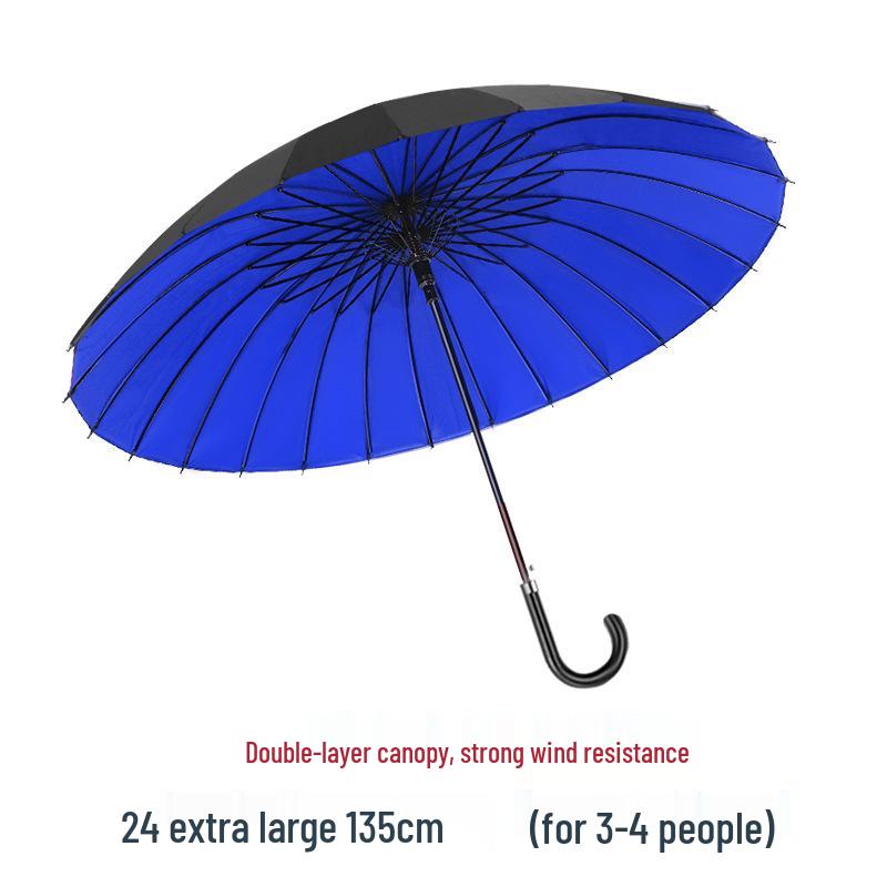 Extra Large Double Layer Men's Umbrella - 24 Bone, Long Handle, Reinforced, Thickened, Wind & Rain Resistant.