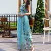 Women's Floral Maxi Dress Sleeveless Halterneck Chiffon Midi Dress Summer Boho Sundress with Belt for Vacation Wedding Cocktail Prom Party