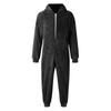 Men's Solid Color Long Sleeve Hooded Pocket Zipper Plush Warm Jumpsuit Warm Pajamas