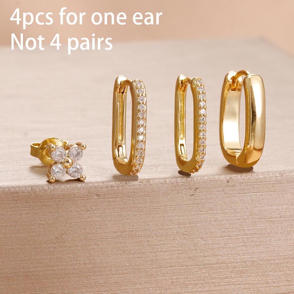 4PCS Fashion Star Moon Stainless Steel Zircon Stud Earrings Set For Women 114K Gold Plated Earring Classic Huggie Daily Jewelry