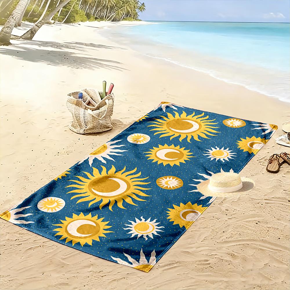 Sun and Moon Pattern Beach Towel Beach towel quick-drying for travel outdoor sports jogging beach and swimming