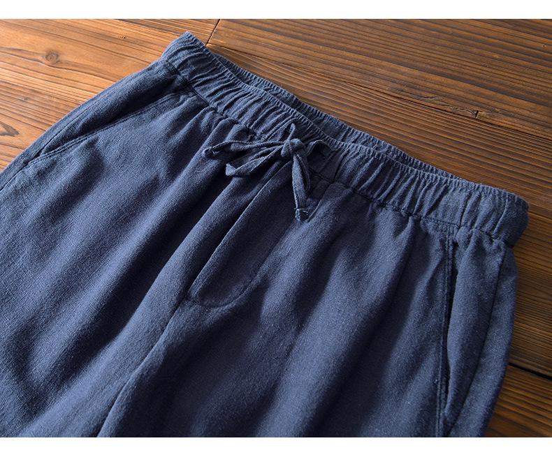 Men's L8223 Drawstring Elastic Waist Casual Cotton Linen Pants - Straight Leg, Loose Fit, Long Ramie.