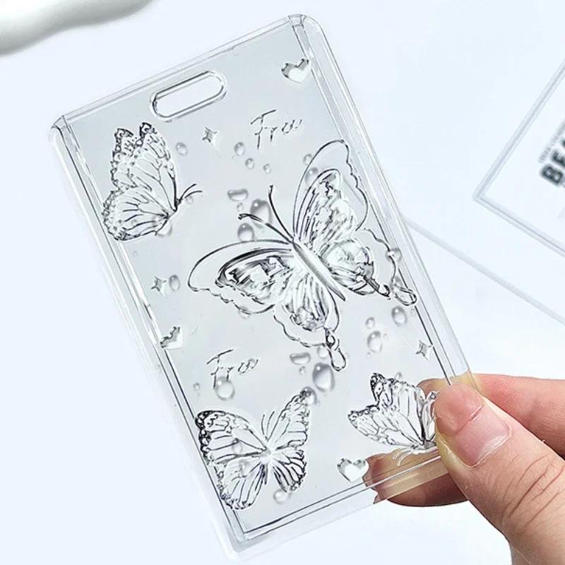 Эстетический прозрачный держатель для удостоверения личности с бабочкой, брелок для ключей для офиса, студентов, метро, автобуса, карточек на еду для девушек в стиле Kpop