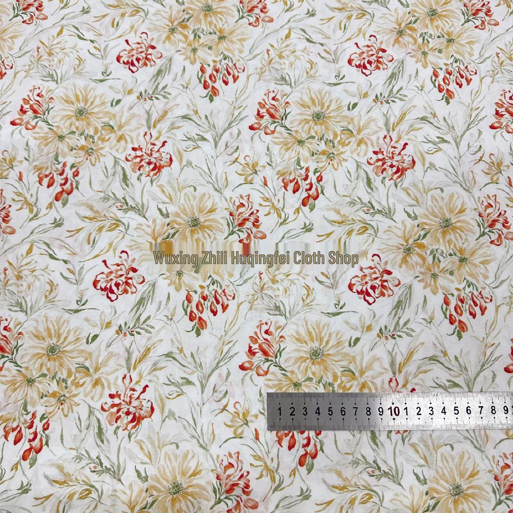 100% Cotton 60 Count Digital Print Korean Style Floral Fabric for Women's and Children's Dresses, Homewear, Tablecloths, and Bags