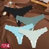 FINETOO 4PCS/Set Women's Panties Ice Silk Satin Seamless Thongs Fashion Seamless Panties Sexy Lingerie Lady Sports Wavy Edge G-Strings