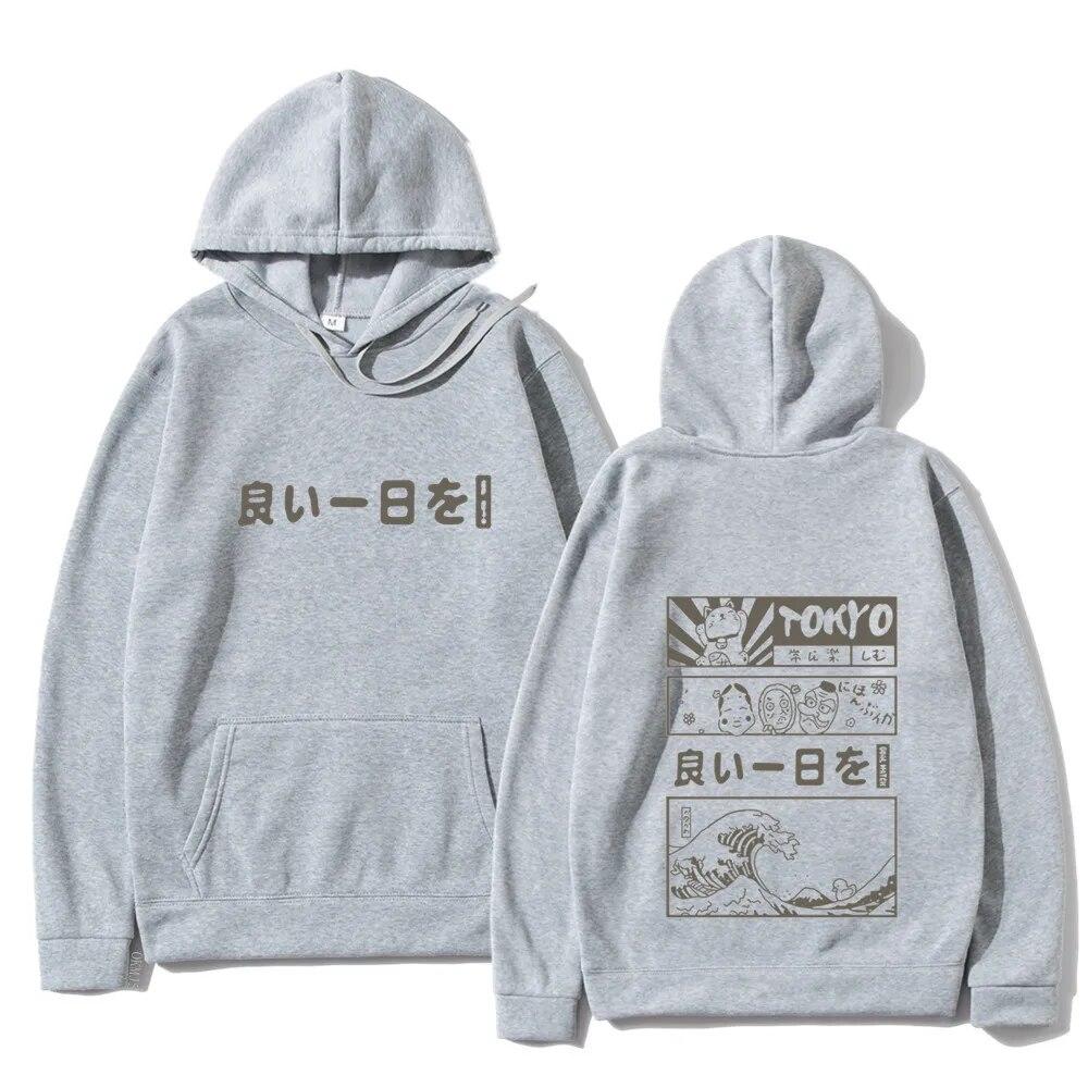 Harajuku унисекс толстовка с капюшоном японский кандзи мультфильм большая волна Токио негабаритный Streetw хип-хоп пуловер с капюшоном одежда унисекс