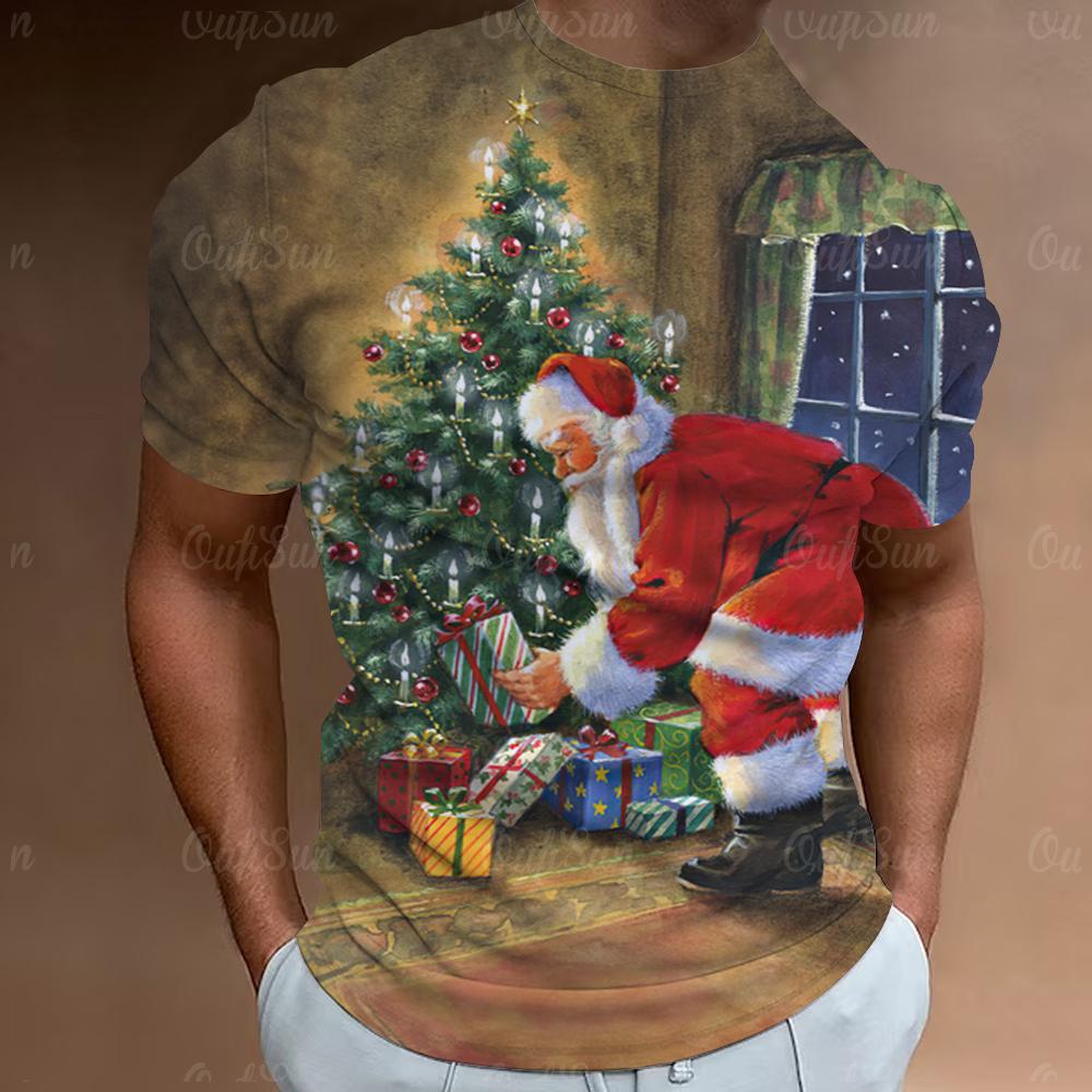 Christmas T-Shirt Santa Claus Print Short Sleeve Men T-Shirt Festival Clothing Casual Tops Loose Oversized T Shirts For Men Tees