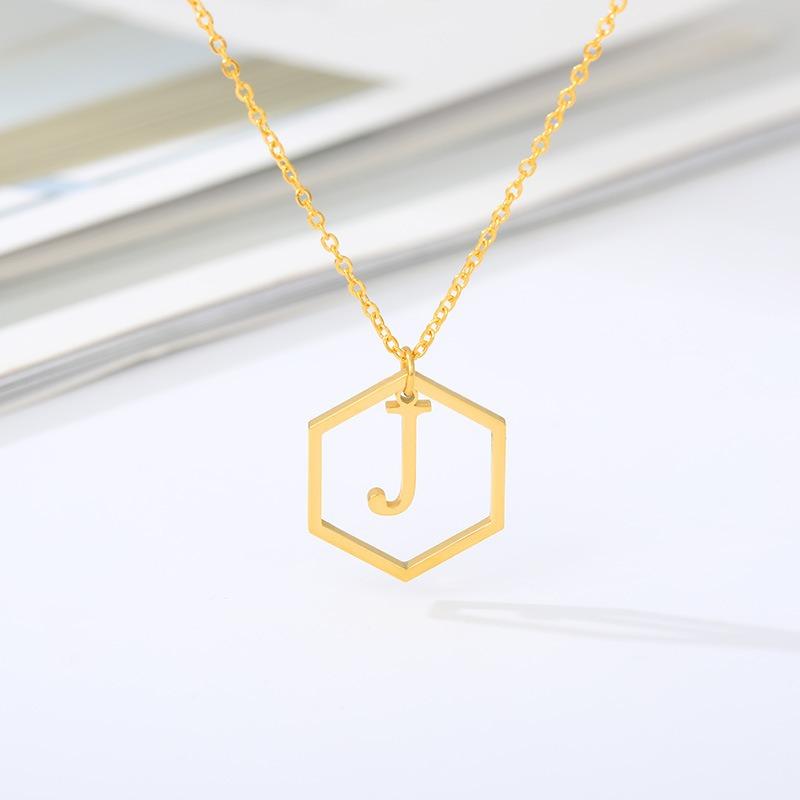 Simple and Stylish English Alphabet Small Fresh K Gold Titanium Steel Necklace Women's Accessories Geometric Collarbone Chain