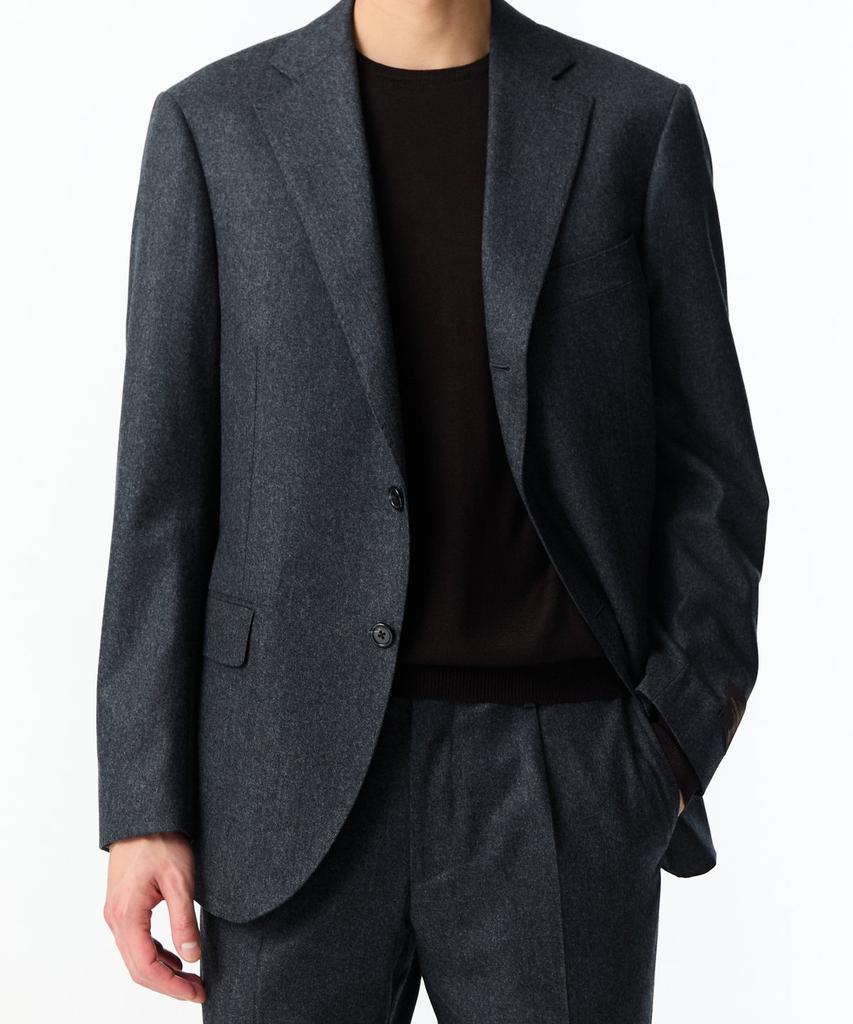 Man On The Boon Notched Lapel Flannel Suit Jacket_Dark Gray 4714351004