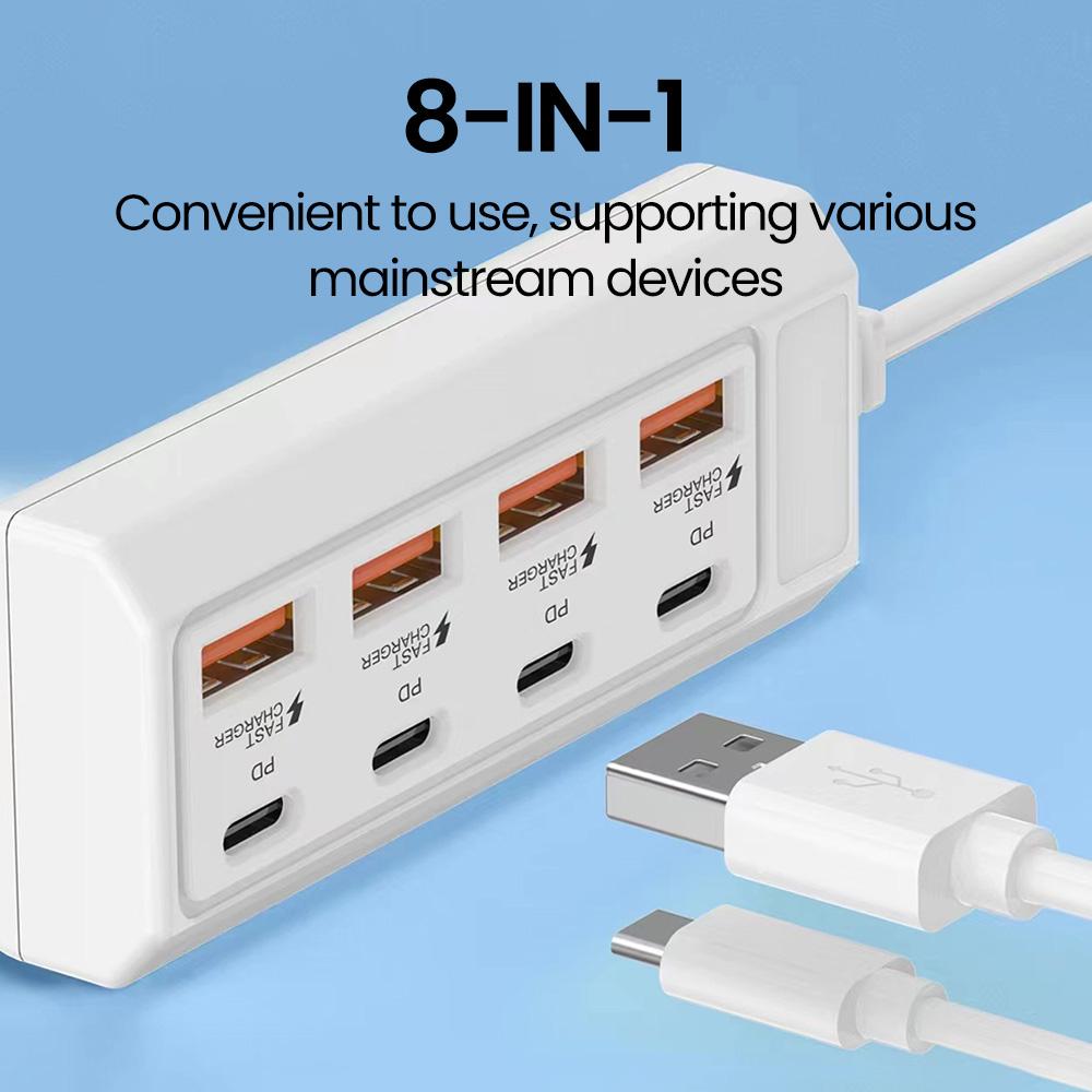 8 в 1 USB Электрическая розетка 25 Вт Быстрая зарядка Адаптер розетки Док-станции USB-разветвитель Конвертер USB-удлинитель