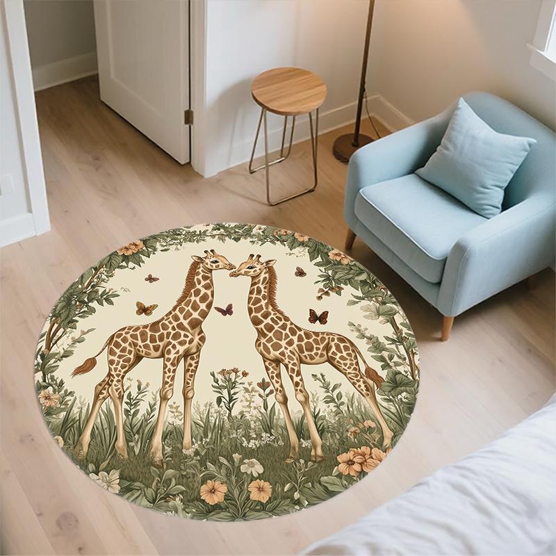 Giraffe with Wreath pattern round rug,Carpet Rug for Living Room Bedroom Sofa Playroom Decor,Non-slip Floor Mat,Holiday Gifts and Birthday Gifts
