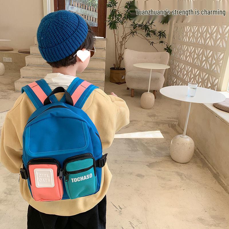 Рюкзак в японском стиле с цветными блоками для мальчиков 3-5 лет - Прочный, модный дорожный и школьный рюкзак для детского сада (Маленький размер)
