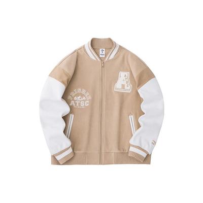 Стиль жизни серии букв вышитые цветные блоки флис свободный повседневный бейсбольная куртка женская куртка верблюжье молоко-чай 162348705-3