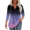 Women's Fashionable Casual Pleated  V Neck Solid Color Seven Quarter Sleeve T-shirt Top