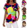 Женская свободная повседневная футболка с коротким рукавом и цветным принтом на пуговицах