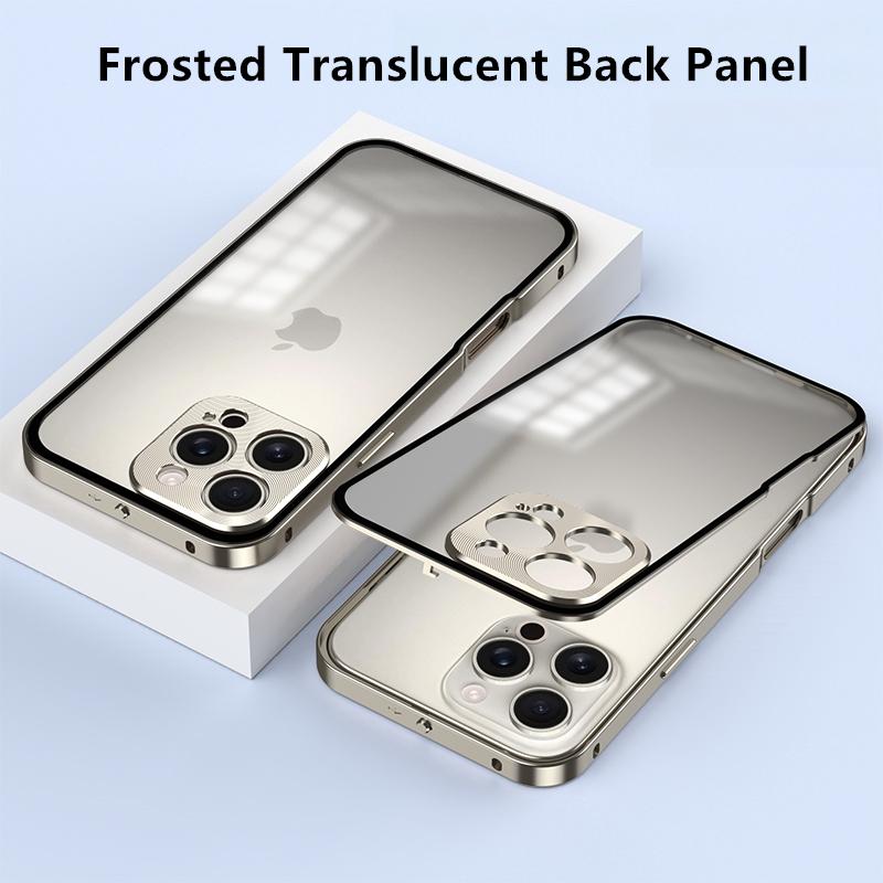 Metal Alloy Metal Frame Phone Case For iPhone 17 Air 16 15 14 13 12 Pro Max Plus Clear Tempered Glass Backboard Bumper Cover