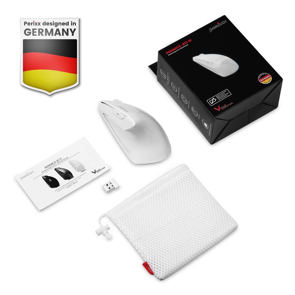 Perixx Ergonomic Mouse 3 Simultaneous Connection Bluetooth Wireless White PERIMICE-813W Multi-device 2.4G (Multi-device)
