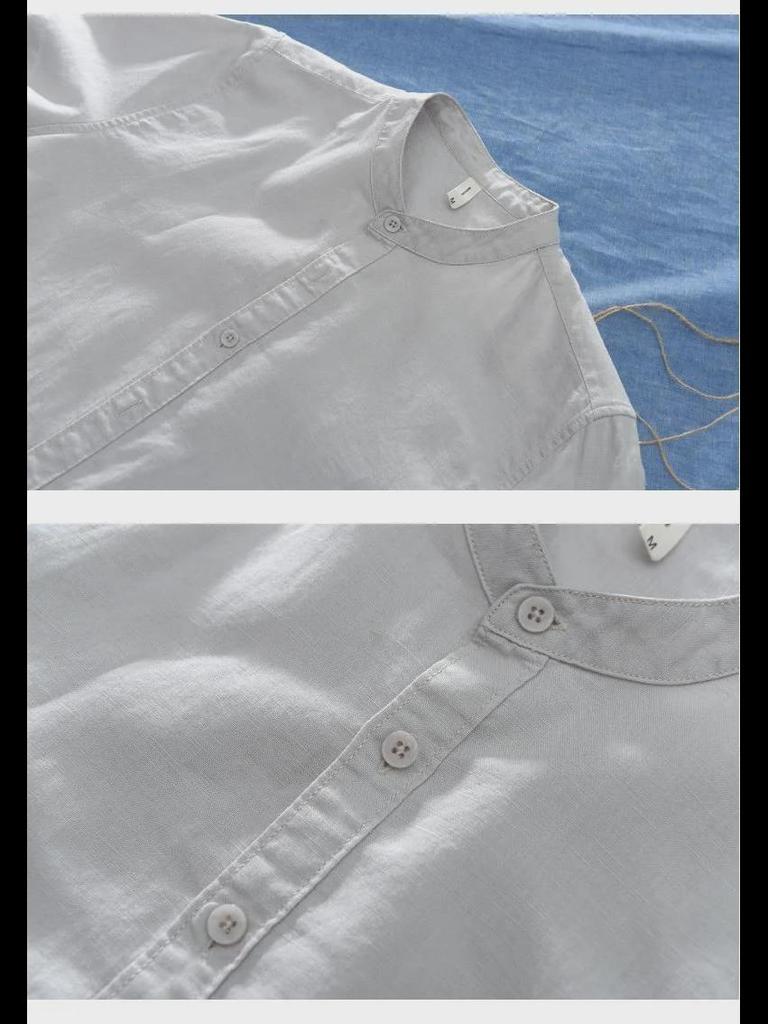 Мужская льняная рубашка с коротким рукавом, воротник-стойка в китайском стиле, свободный покрой, летний тренд