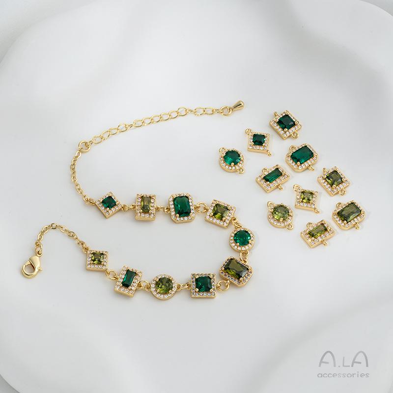 Позолоченное золото 14 карат, изумрудно-оливковый циркон, геометрические двойные серьги-кольца, ювелирный аксессуар