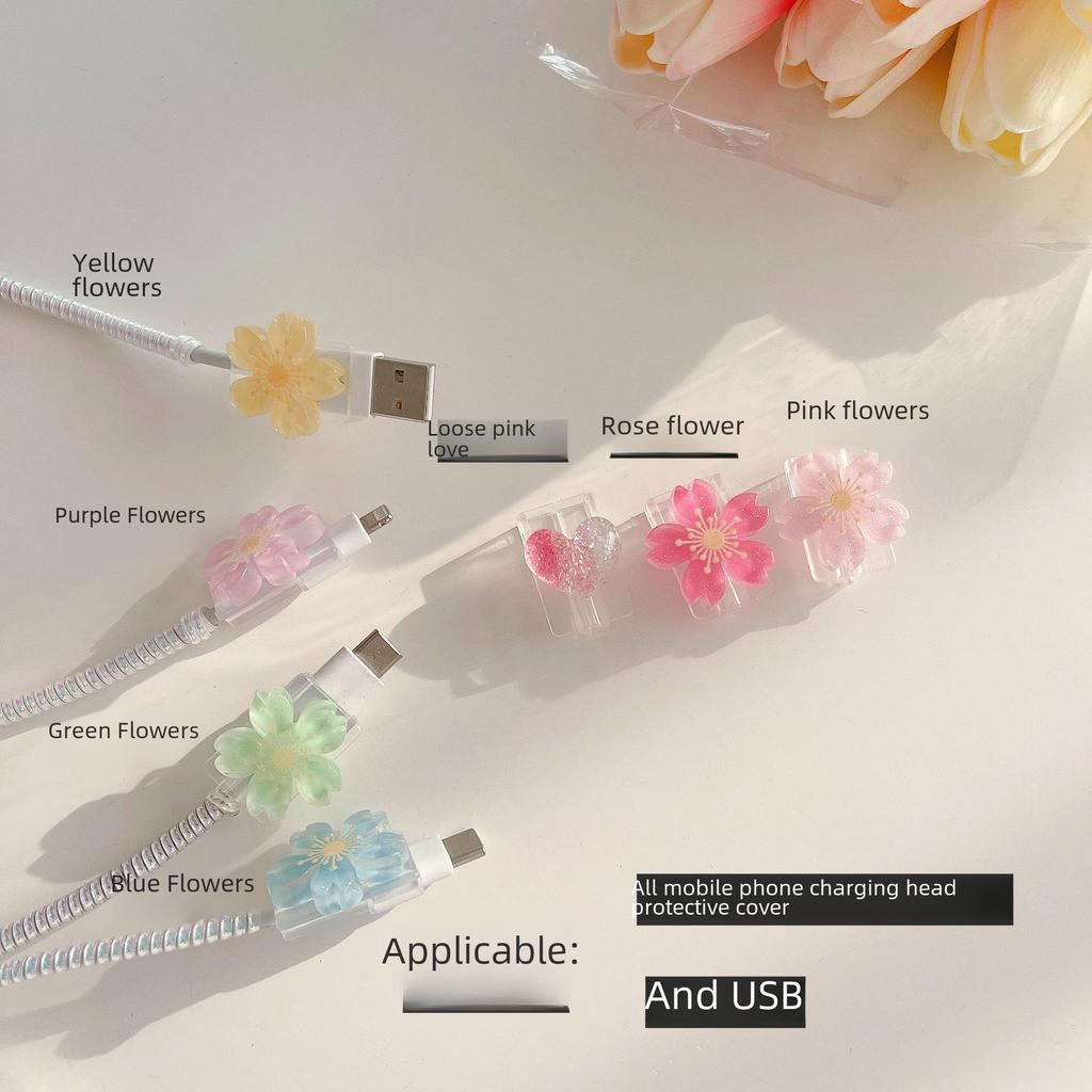Совместимый защитный чехол для кабеля с мультяшным цветком для Apple, Huawei, OPPO и Vivo.
