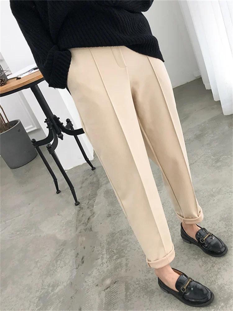Thicken Women Pencil Pants Womens 2024 Autumn Winter Clothes OL Style Wool Female Work Suit Pant Loose Female Trousers Capris