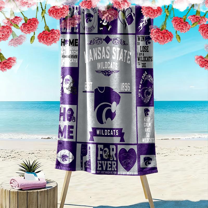 Kansas State Wildcats Print Beach Towel, Large Soft Quick Dry Towel for Beach Camping Swimming