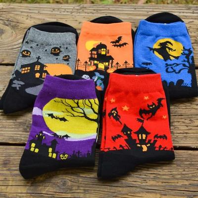 Хэллоуин Харадзюку Характерные носки для пар Забавная летучая мышь Тыква Фонарь Волшебник Призрачный принт Мужские женские средние носки-трубы