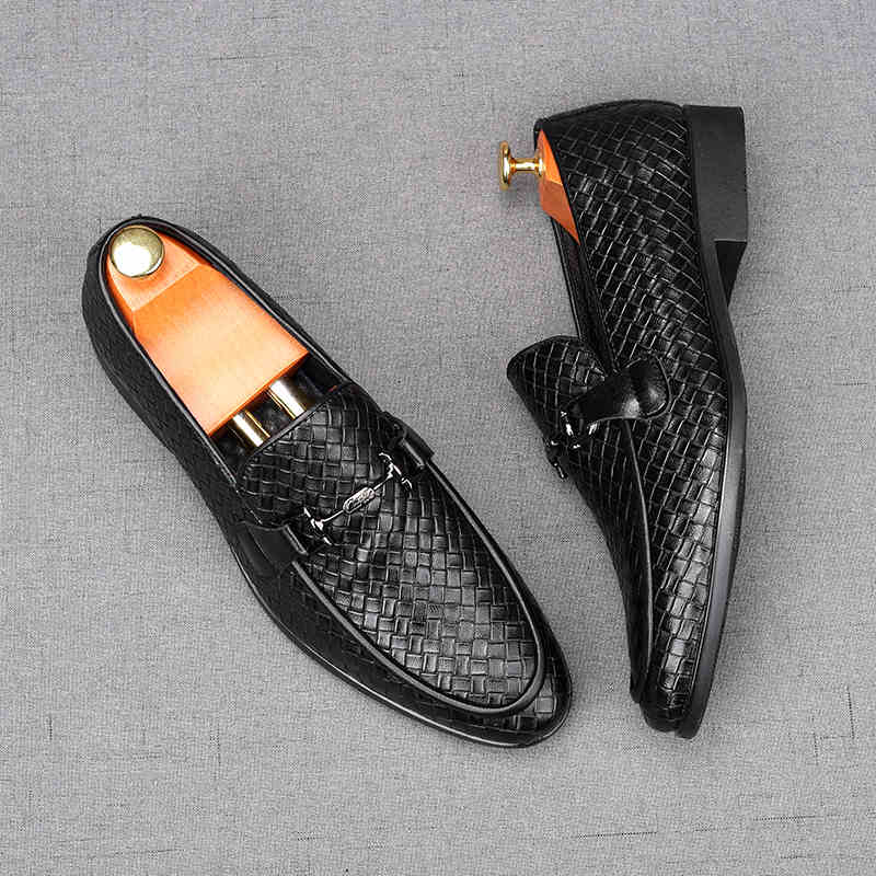New Men's White Brown Knit Pattern Wedding Dress Shoes Male Casual Flats Loafers Homecoming Prom Zapatillas Hombre