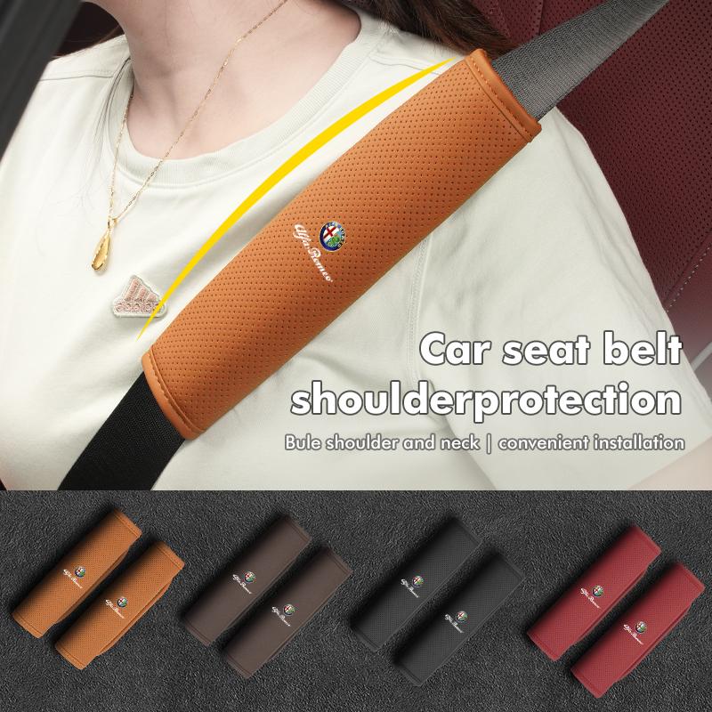 Car Seat Belt Shoulder Cover Leather Shoulder Protector Pad For Alfa Romeo 159 Giulietta 156 147 Giulia Mito GT Stelvio Spider ert853